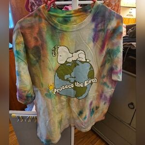 Peanuts Tie-Dye Snoopy Protect The Earth Tee Snoopy + Woodstock